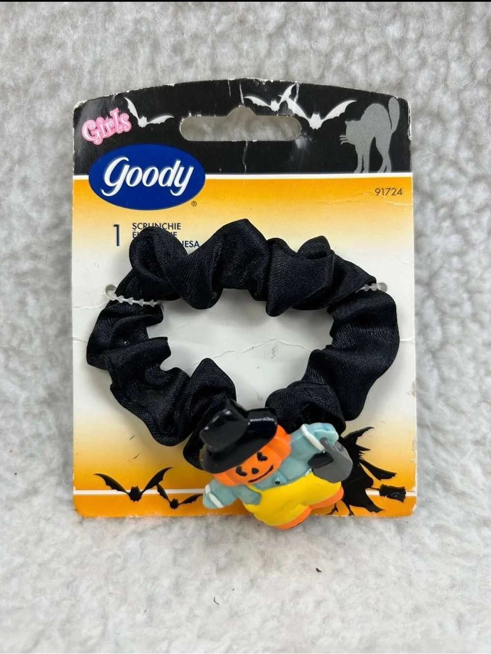 Vintage 2003 Goody Girls Halloween Pumpkin Scrunchie Black Hair Tie #91724
